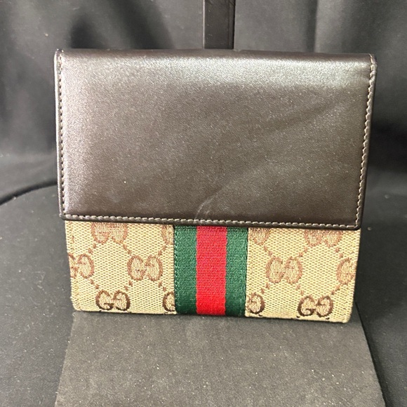 Gucci Dark Brown and Beige Wallet with Signature Stripe - Picture 1 of 8
